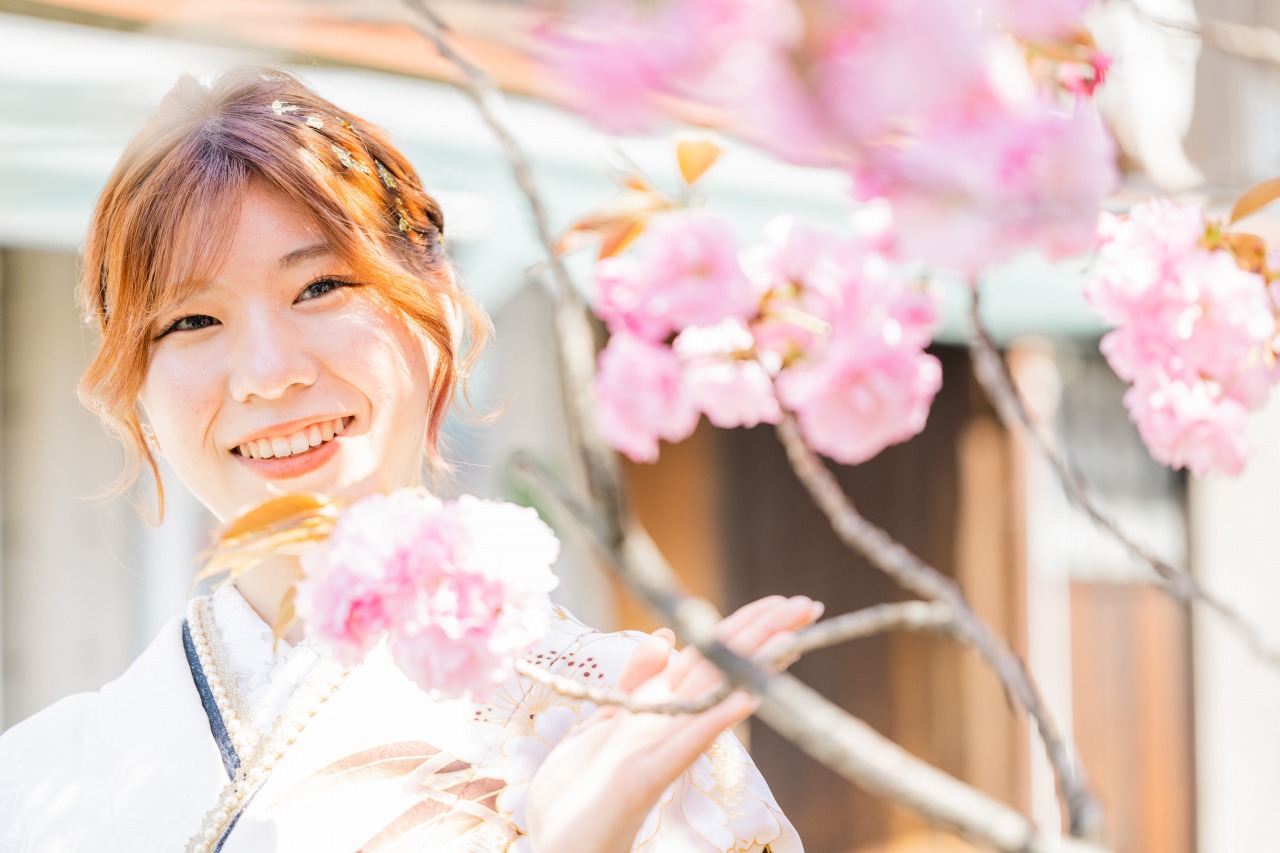 二年坂 成人式前撮り 桜の前ボケカット