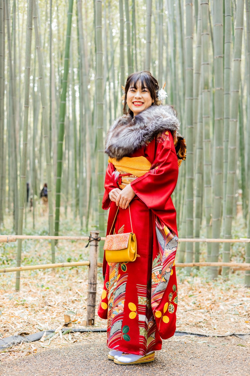 嵐山 成人式前撮り 竹林で正面ポートレート