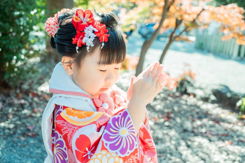 豊中稲荷神社 七五三 お参りをする女の子