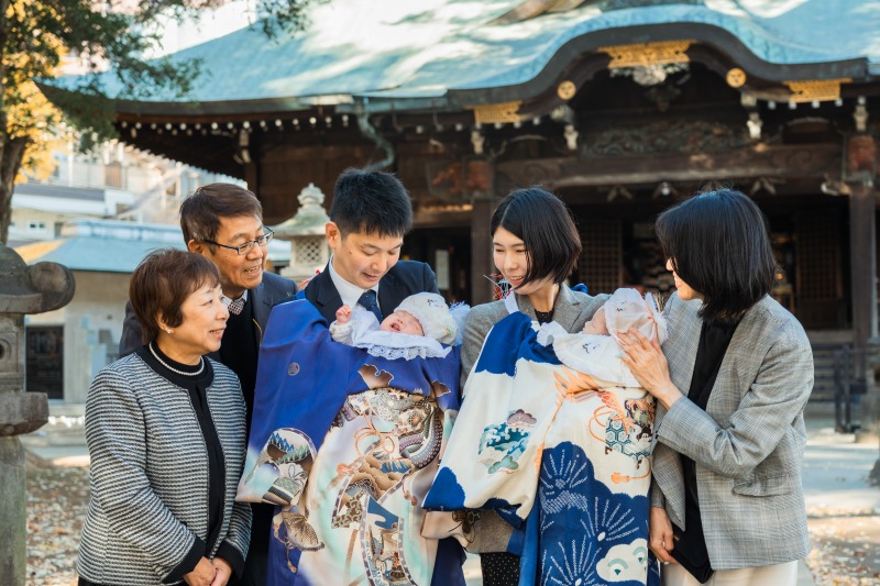 鬼子母神 双子のお宮参り写真